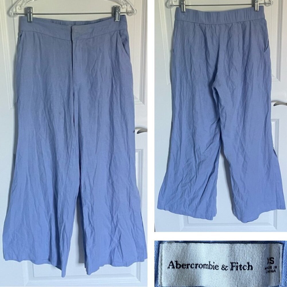 Abercrombie & Fitch Blue Linen Blend Wide Leg Pants - 35900